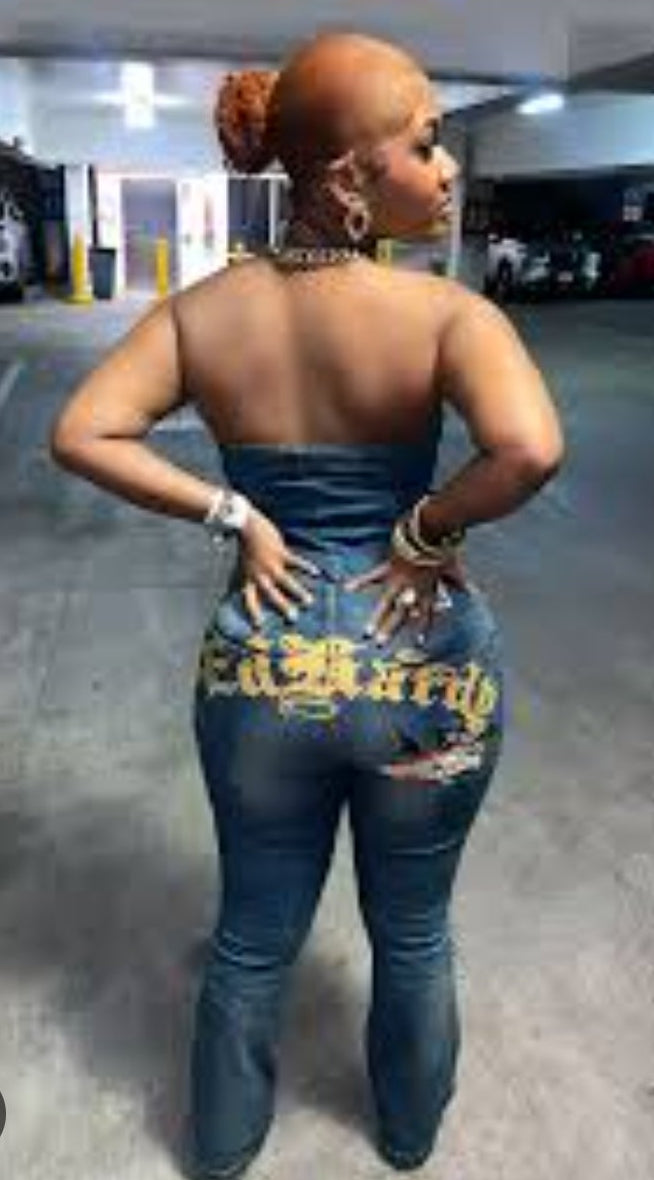 NWT Ed Hardy x Fashion Nova "True Love" Denim Jumpsuit - Medium Wash - Iconic Y2K Vibes