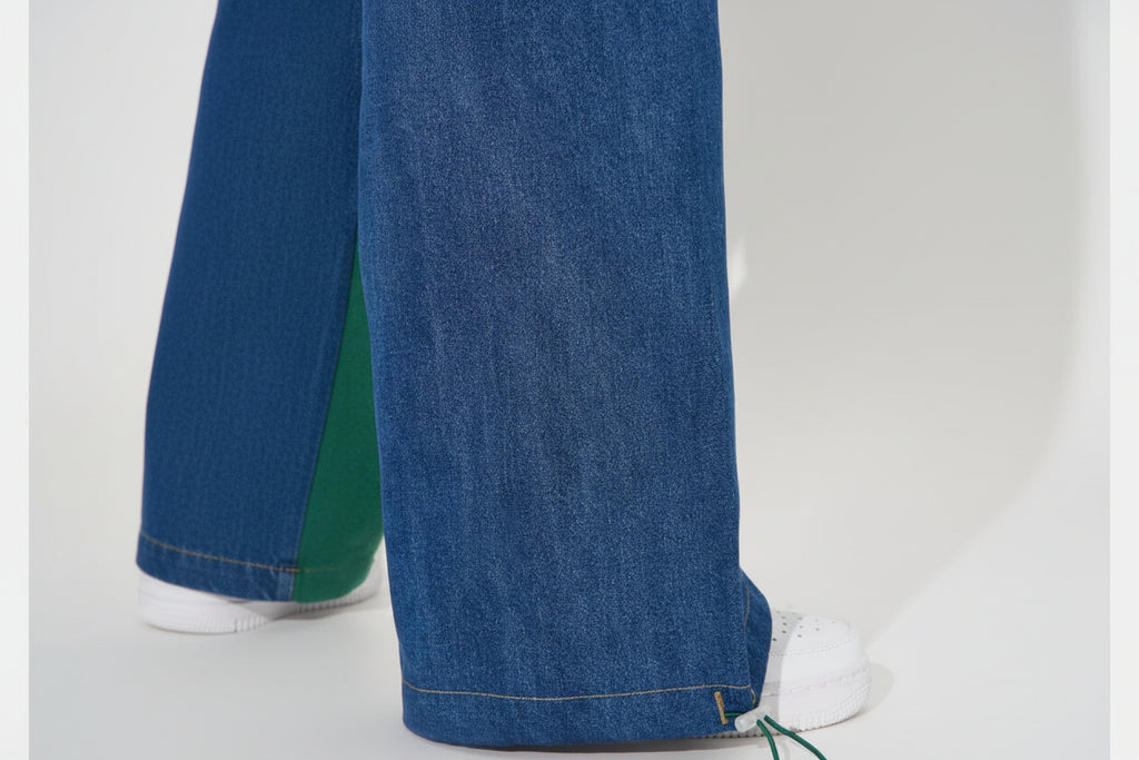 Green Retro Two-Piece Tracksuit with Denim Side Pane