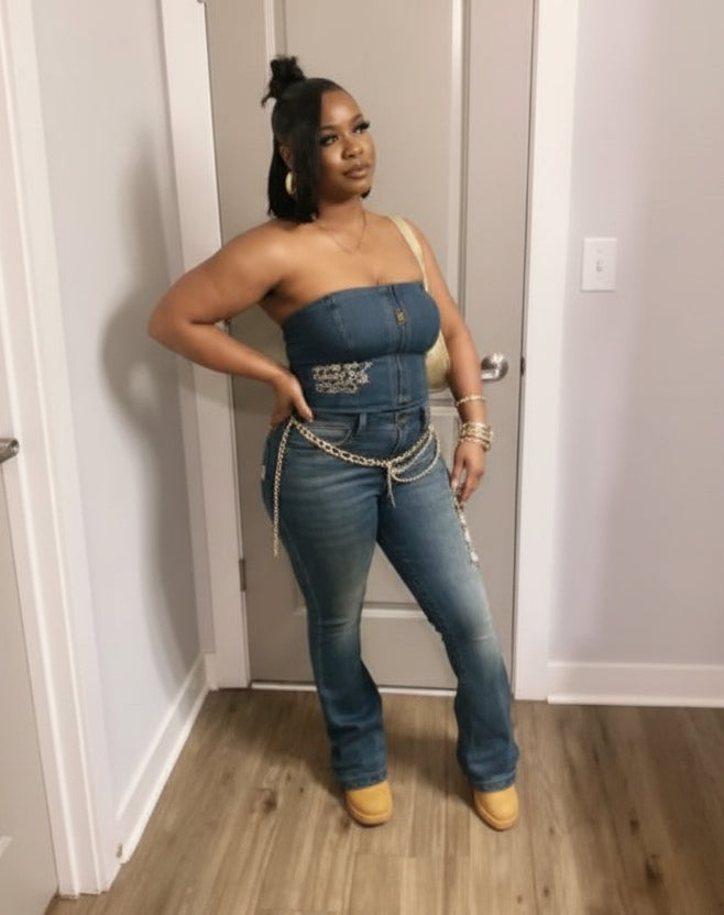 NWT Ed Hardy x Fashion Nova "True Love" Denim Jumpsuit - Medium Wash - Iconic Y2K Vibes