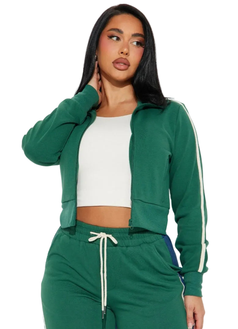 Green Retro Two-Piece Tracksuit with Denim Side Pane