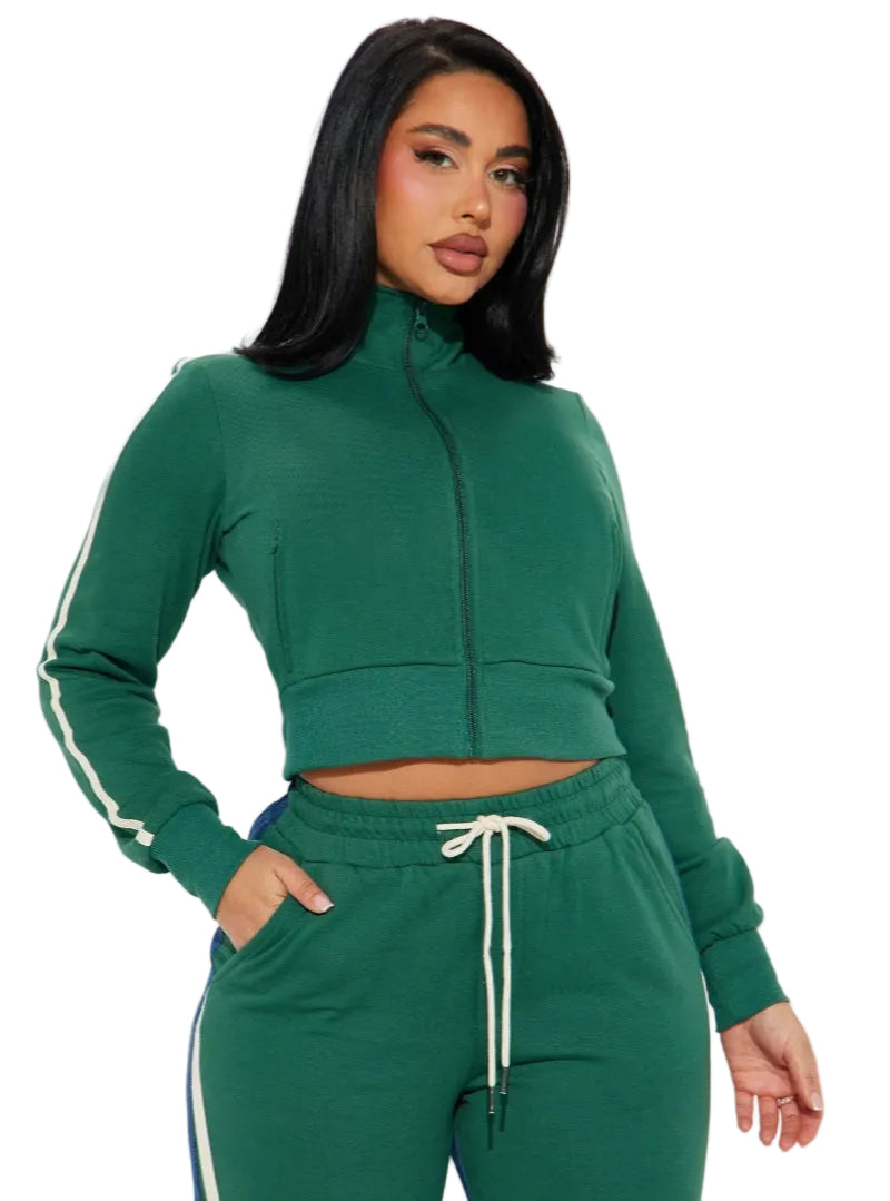 Green Retro Two-Piece Tracksuit with Denim Side Pane