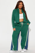 Green Retro Two-Piece Tracksuit with Denim Side Pane