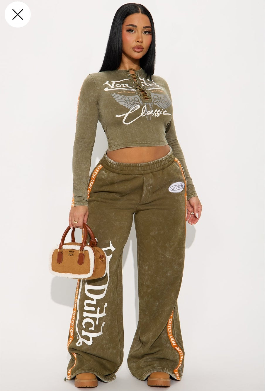 Chic & Cozy Y2K Vintage-Style Wide Leg Sweatsuit | NWT 3X Olive Green Von Dutch