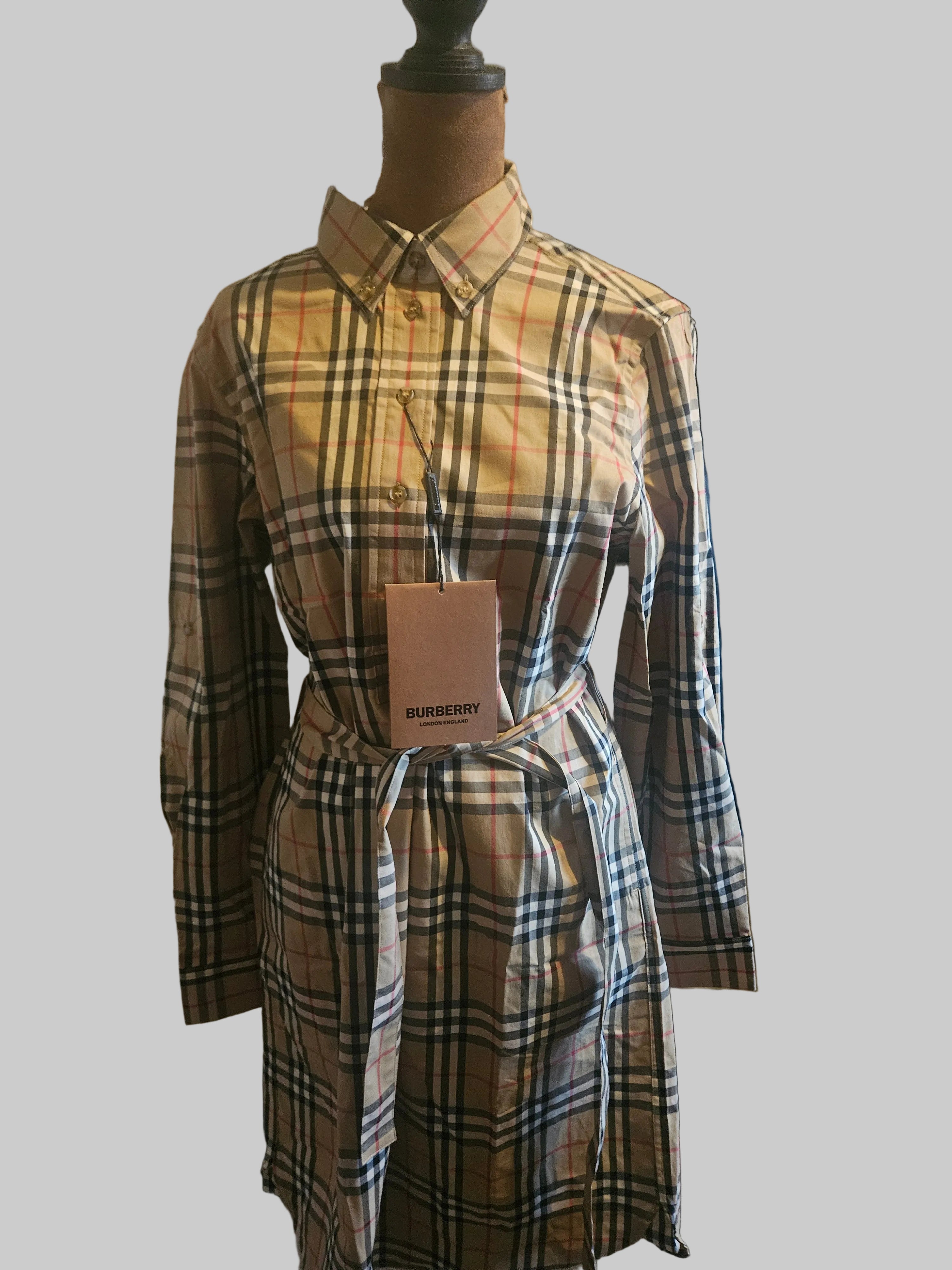 Burberry Vintage Check Plaid Belted Shirtdress Tunic